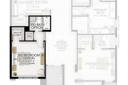 3rd Bedroom and 3rd Bathroom in lieu of Den and Powder Room