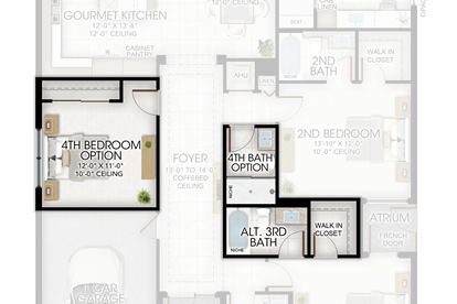 4th Bedroom and 4th Bathroom in lieu of Den and Powder Room Alternate 3rd Bathroom and Closet