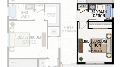 3rd Bedroom & 3rd Bathroom in lieu of Den & Powder Room